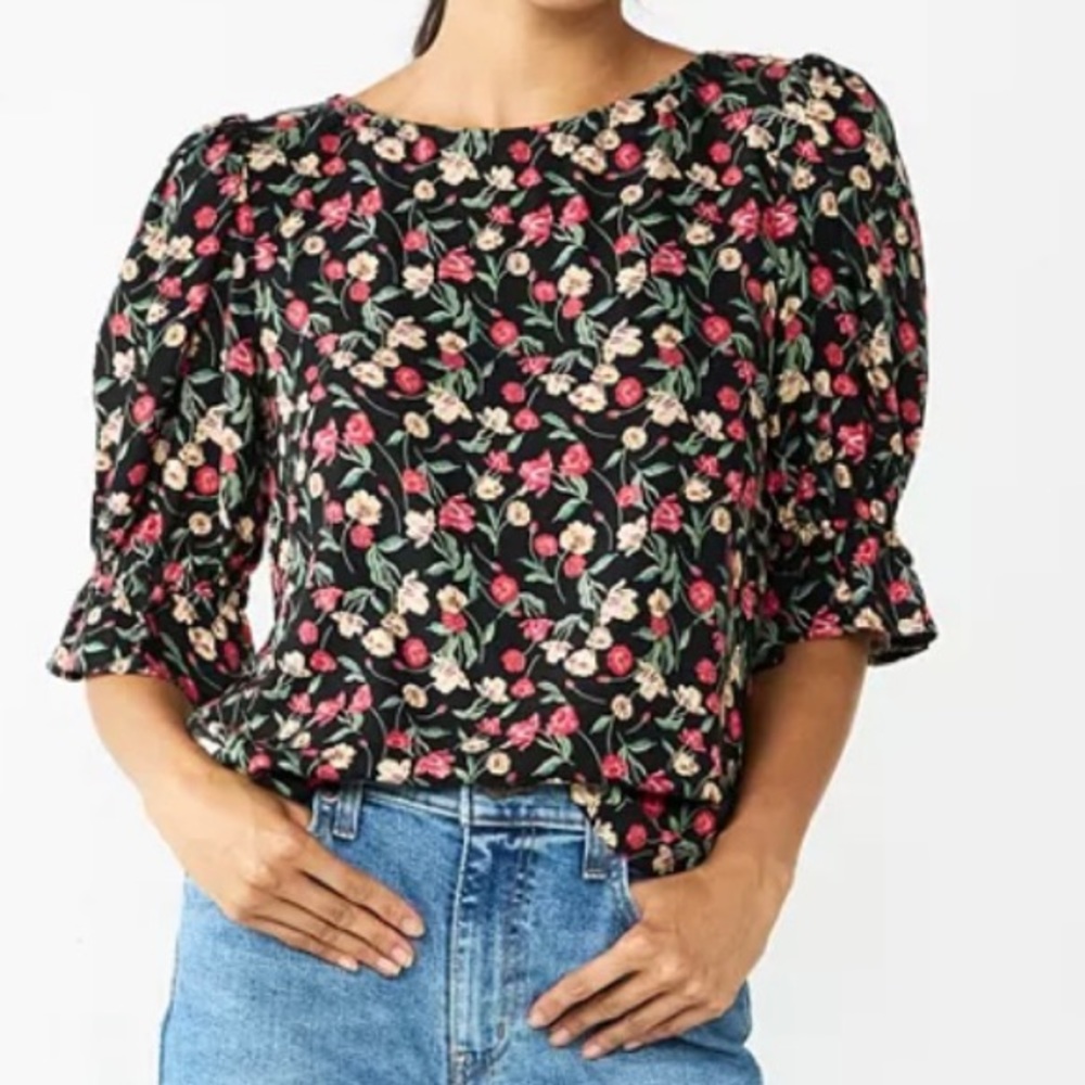 Draper James RSVP Floral Puffy Sleeve Cropped Top XS